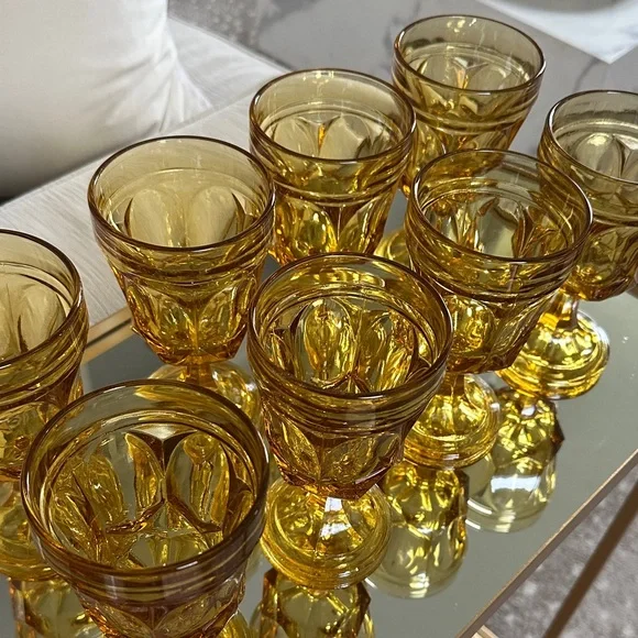 Set of 8 vintage Anchor Hocking Amber Goblets Kitchen